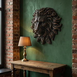 English Elm Golden Matte Resin Lion Head Wall Mount Sculpture Rustic Farmhouse Bar Living Room Art Antique Brown W5709P541070
