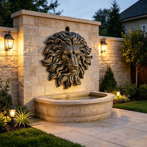 English Elm Golden Matte Resin Lion Head Wall Mount Sculpture Rustic Farmhouse Bar Living Room Art Antique Brown W5709P541070