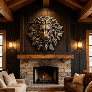 English Elm Golden Matte Resin Lion Head Wall Mount Sculpture Rustic Farmhouse Bar Living Room Art Antique Brown W5709P541070