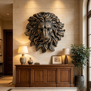 English Elm Golden Matte Resin Lion Head Wall Mount Sculpture Rustic Farmhouse Bar Living Room Art Antique Brown W5709P541070