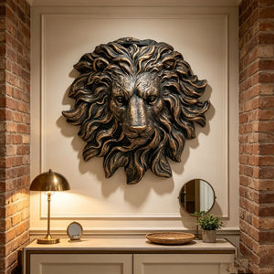 English Elm Golden Matte Resin Lion Head Wall Mount Sculpture Rustic Farmhouse Bar Living Room Art Antique Brown W5709P541070