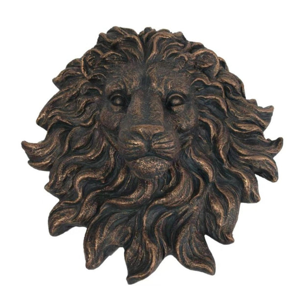English Elm Golden Matte Resin Lion Head Wall Mount Sculpture Rustic Farmhouse Bar Living Room Art Antique Brown W5709P541070