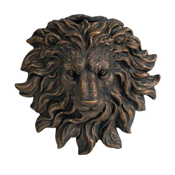 English Elm Golden Matte Resin Lion Head Wall Mount Sculpture Rustic Farmhouse Bar Living Room Art Antique Brown W5709P541070