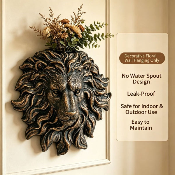English Elm Golden Matte Resin Lion Head Wall Mount Sculpture Rustic Farmhouse Bar Living Room Art Antique Brown W5709P541070