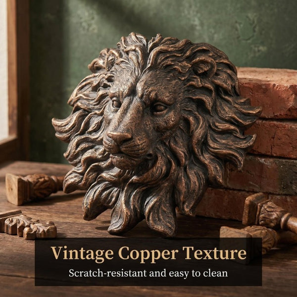 English Elm Golden Matte Resin Lion Head Wall Mount Sculpture Rustic Farmhouse Bar Living Room Art Antique Brown W5709P541070