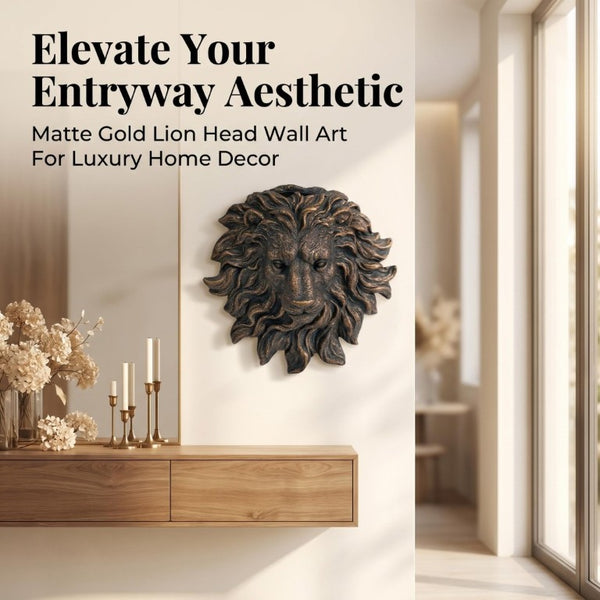 English Elm Golden Matte Resin Lion Head Wall Mount Sculpture Rustic Farmhouse Bar Living Room Art Antique Brown W5709P541070