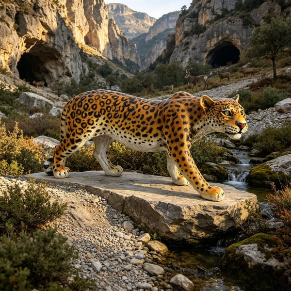 English Elm Realistic Hand-Painted Resin Leopard Garden Sculpture Weatherproof Outdoor Safari Decor W5709P544571