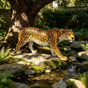 English Elm Realistic Hand-Painted Resin Leopard Garden Sculpture Weatherproof Outdoor Safari Decor W5709P544571