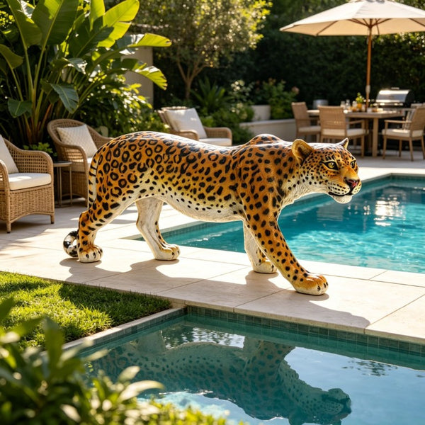 English Elm Realistic Hand-Painted Resin Leopard Garden Sculpture Weatherproof Outdoor Safari Decor W5709P544571