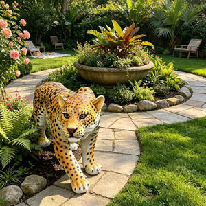 English Elm Realistic Hand-Painted Resin Leopard Garden Sculpture Weatherproof Outdoor Safari Decor W5709P544571