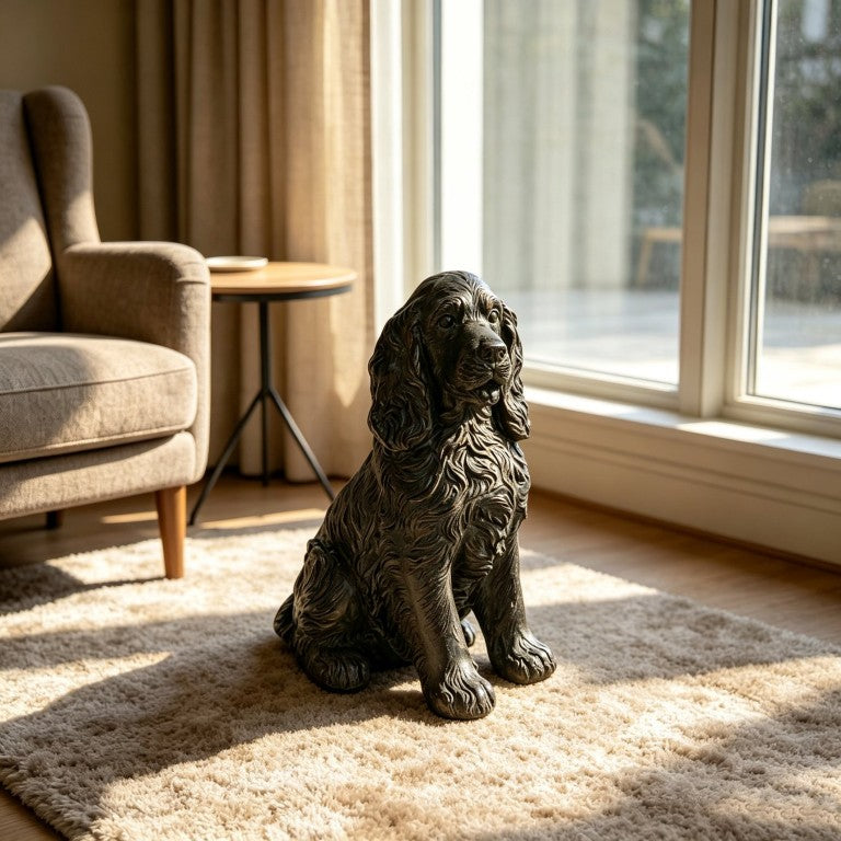 English Elm 18 Inch Lifelike Cocker Spaniel Statue Antique Patina Weathered Garden Porch Sculpture W5709P565665