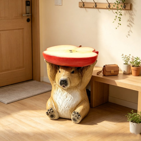 English Elm 14 Inch Capybara Figurine Accent Stool Sculptural Animal Side Table for Patio or Living Room W5709P565668