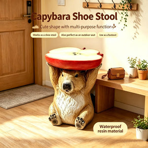 English Elm 14 Inch Capybara Figurine Accent Stool Sculptural Animal Side Table for Patio or Living Room W5709P565668