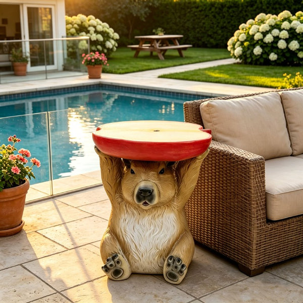 English Elm 14 Inch Capybara Figurine Accent Stool Sculptural Animal Side Table for Patio or Living Room W5709P565668