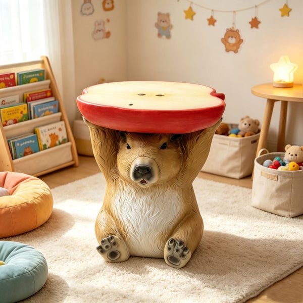 English Elm 14 Inch Capybara Figurine Accent Stool Sculptural Animal Side Table for Patio or Living Room W5709P565668