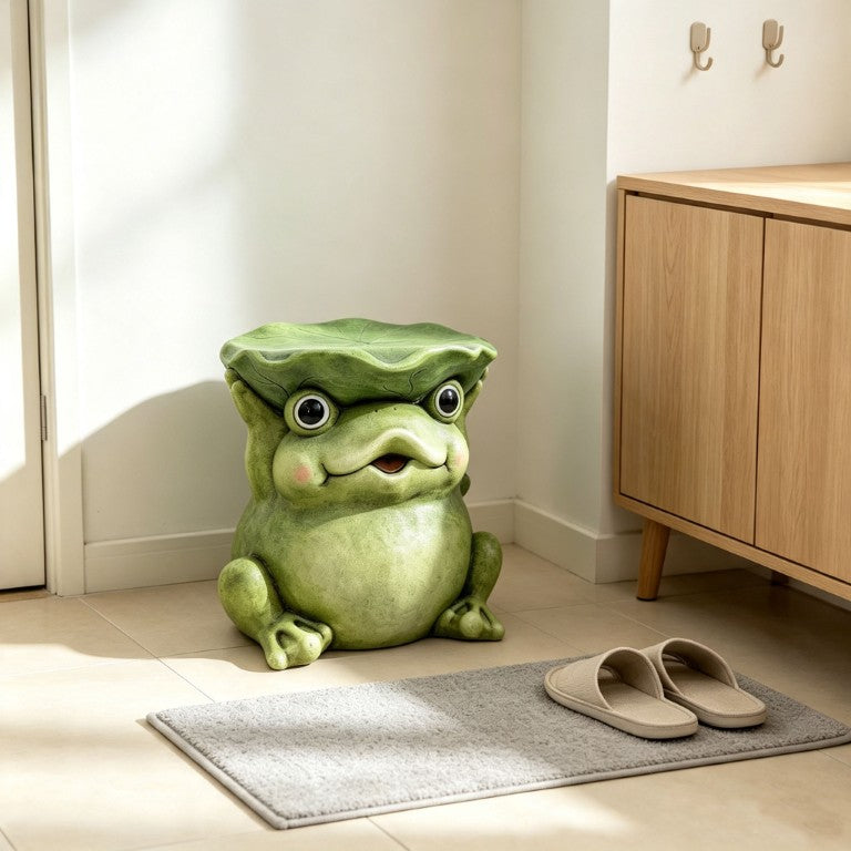 English Elm 12 Inch Whimsical Frog Garden Statue Mossy Green Lotus Hat Outdoor Patio Lawn Sculpture W5709P565670