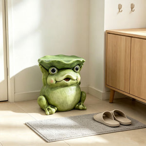 English Elm 12 Inch Whimsical Frog Garden Statue Mossy Green Lotus Hat Outdoor Patio Lawn Sculpture W5709P565670