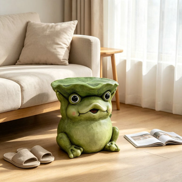 English Elm 12 Inch Whimsical Frog Garden Statue Mossy Green Lotus Hat Outdoor Patio Lawn Sculpture W5709P565670