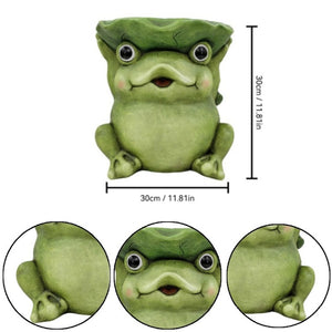 English Elm 12 Inch Whimsical Frog Garden Statue Mossy Green Lotus Hat Outdoor Patio Lawn Sculpture W5709P565670