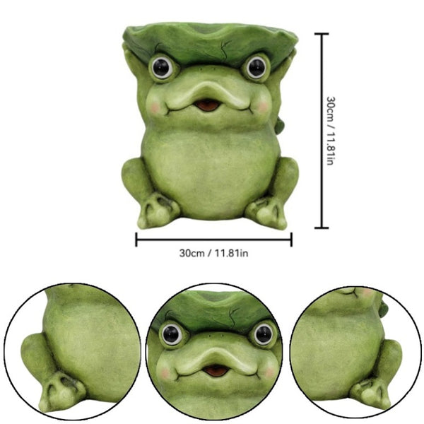 English Elm 12 Inch Whimsical Frog Garden Statue Mossy Green Lotus Hat Outdoor Patio Lawn Sculpture W5709P565670