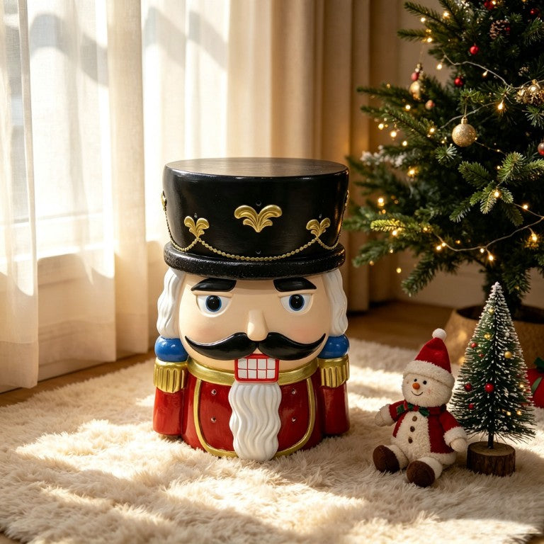 English Elm 19 Inch Nutcracker Soldier Figurine Stool Holiday Accent Side Table for Patio or Living Room W5709P565682