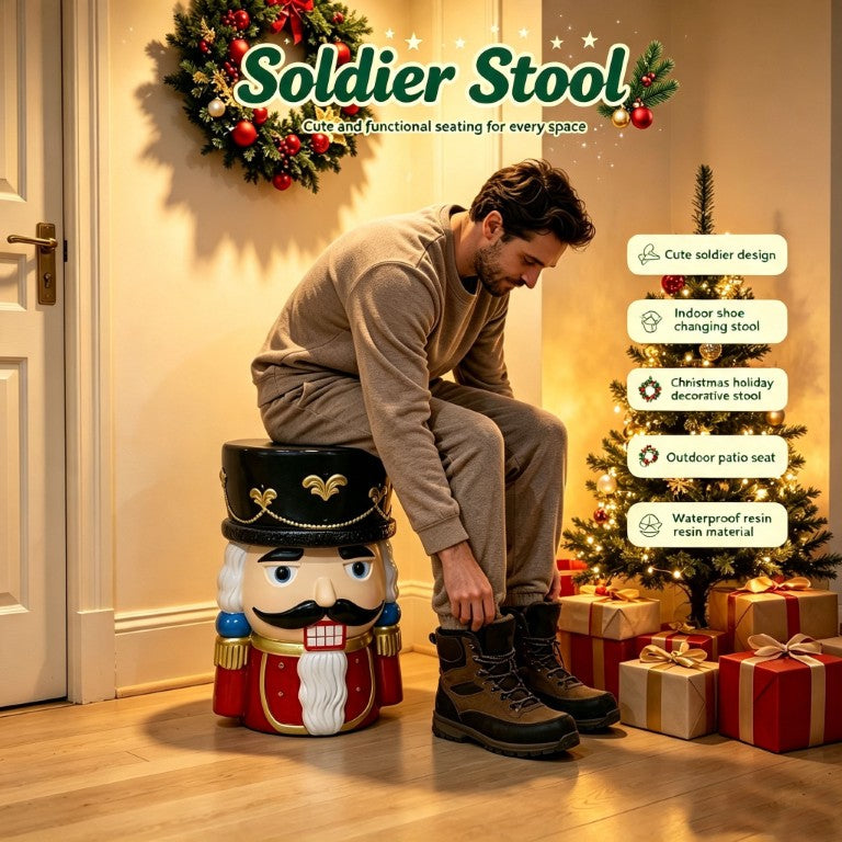 English Elm 19 Inch Nutcracker Soldier Figurine Stool Holiday Accent Side Table for Patio or Living Room W5709P565682