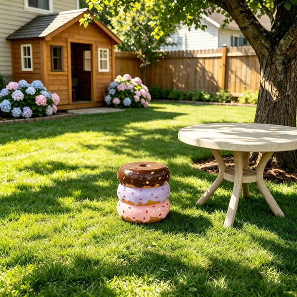 English Elm 14 Inch Stacked Donut Figurine Stool Novelty Sculpted Seat for Patio or Kids Room W5709P565684