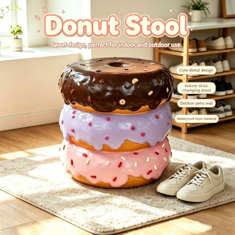 English Elm 14 Inch Stacked Donut Figurine Stool Novelty Sculpted Seat for Patio or Kids Room W5709P565684