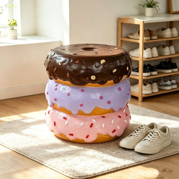 English Elm 14 Inch Stacked Donut Figurine Stool Novelty Sculpted Seat for Patio or Kids Room W5709P565684