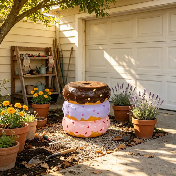 English Elm 14 Inch Stacked Donut Figurine Stool Novelty Sculpted Seat for Patio or Kids Room W5709P565684