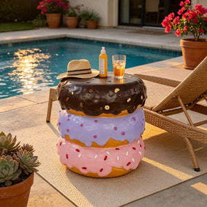 English Elm 14 Inch Stacked Donut Figurine Stool Novelty Sculpted Seat for Patio or Kids Room W5709P565684