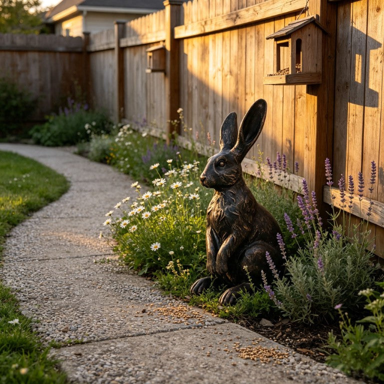 English Elm 23 Inch Antique Bronze Hare Figurine Hand Textured Outdoor Garden Sculpture Lawn Accent W5709P565686