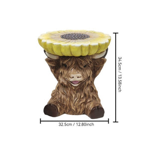English Elm 14 Inch Highland Cow Sunflower Accent Stool Whimsical Farmhouse Side Table for Patio or Garden W5709P565687