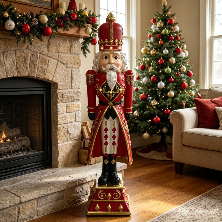 English Elm 36 Inch Resin Nutcracker Soldier Figurine Hand-Painted Holiday Decor for Porch or Entryway W5709P584260
