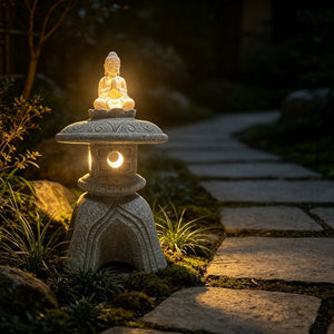 English Elm 24 Inch Solar Powered Zen Buddha Garden Sculpture Resin Stone Finish Patio Decor W5709P584267