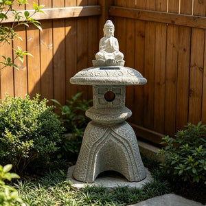English Elm 24 Inch Solar Powered Zen Buddha Garden Sculpture Resin Stone Finish Patio Decor W5709P584267