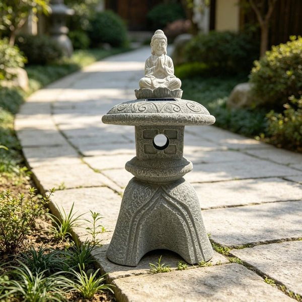 English Elm 24 Inch Solar Powered Zen Buddha Garden Sculpture Resin Stone Finish Patio Decor W5709P584267