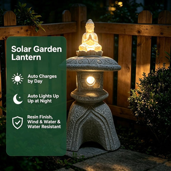 English Elm 24 Inch Solar Powered Zen Buddha Garden Sculpture Resin Stone Finish Patio Decor W5709P584267