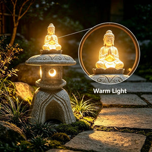 English Elm 24 Inch Solar Powered Zen Buddha Garden Sculpture Resin Stone Finish Patio Decor W5709P584267