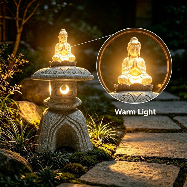 English Elm 24 Inch Solar Powered Zen Buddha Garden Sculpture Resin Stone Finish Patio Decor W5709P584267