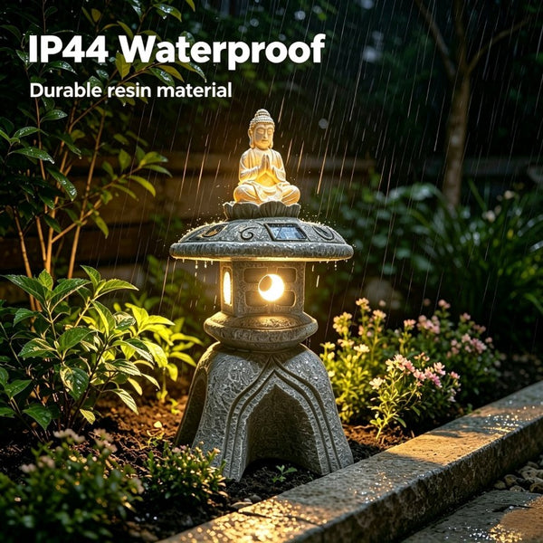 English Elm 24 Inch Solar Powered Zen Buddha Garden Sculpture Resin Stone Finish Patio Decor W5709P584267
