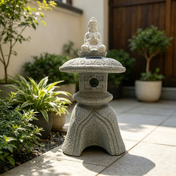 English Elm 24 Inch Solar Powered Zen Buddha Garden Sculpture Resin Stone Finish Patio Decor W5709P584267