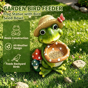 English Elm 17 Inch Resin Frog Statue Whimsical Garden Bird Feeder Weatherproof Patio Lawn Art W5709P584285