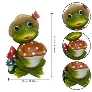 English Elm 17 Inch Resin Frog Statue Whimsical Garden Bird Feeder Weatherproof Patio Lawn Art W5709P584285