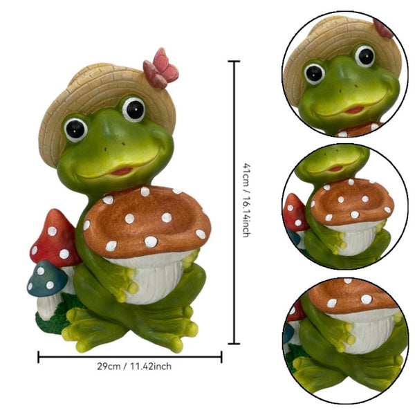 English Elm 17 Inch Resin Frog Statue Whimsical Garden Bird Feeder Weatherproof Patio Lawn Art W5709P584285