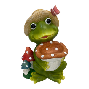 English Elm 17 Inch Resin Frog Statue Whimsical Garden Bird Feeder Weatherproof Patio Lawn Art W5709P584285