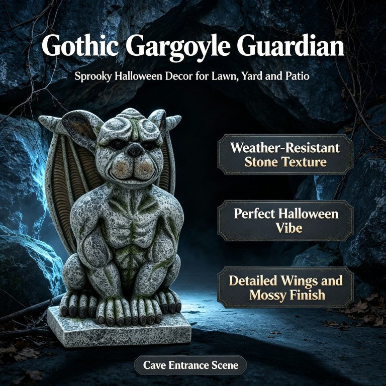 English Elm 18 Inch Resin Gargoyle Guardian Statue Weathered Stone Mossy Finish Outdoor Patio Decor W5709P584287