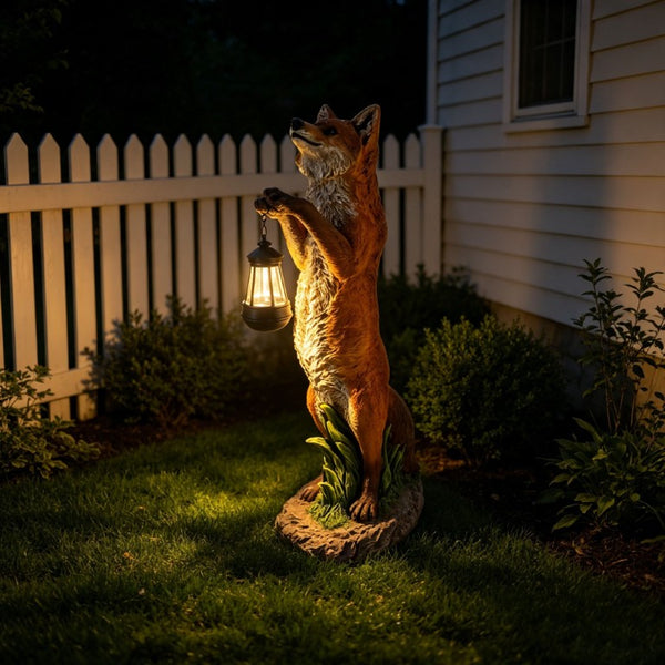 English Elm 28 Inch Solar Fox Garden Sculpture Resin Woodland Lantern Statue for Yard Patio W5709P585672