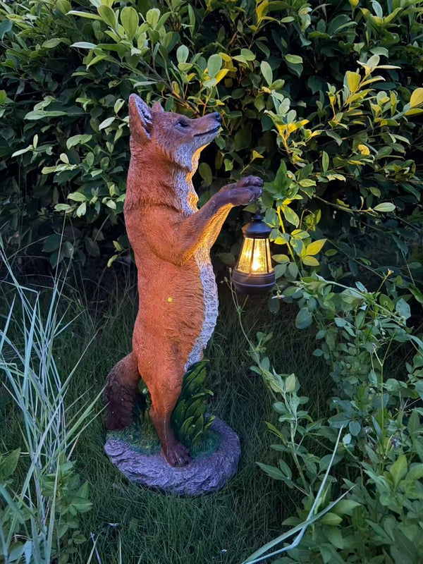 English Elm 28 Inch Solar Fox Garden Sculpture Resin Woodland Lantern Statue for Yard Patio W5709P585672