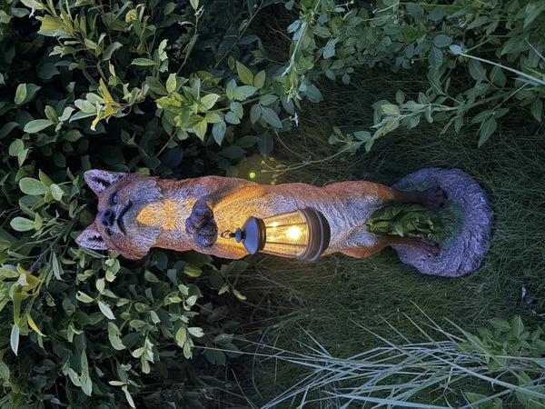 English Elm 28 Inch Solar Fox Garden Sculpture Resin Woodland Lantern Statue for Yard Patio W5709P585672